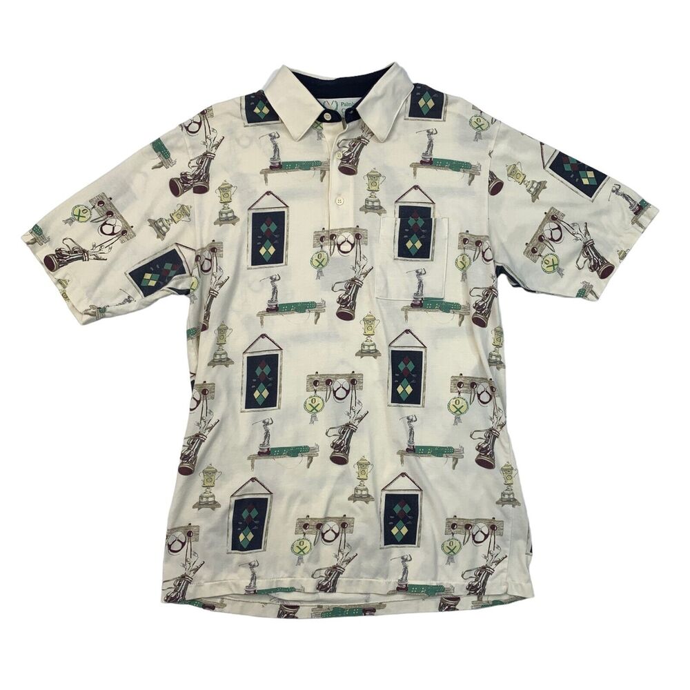 Palmland Club Polo Shirt Mens M Medium Ivory Cotton Blend Golf Clubhouse Trophy